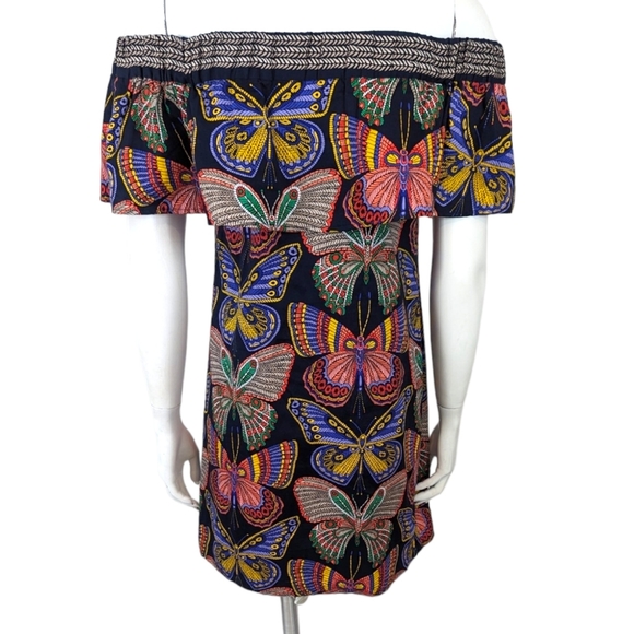 Trina Turk Welton Butterfly Off The Shoulder Dress Womens XS Black Shift Resort - Picture 4 of 12